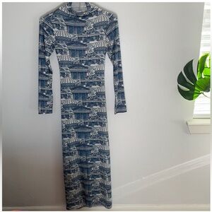 Reformation open back body con dress blue